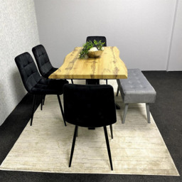 Kosy Koala 6 Seater Reinforced Wood and Velvet Dining Table Set with Bench Black and Grey - Brown - Wilko - thumbnail 5