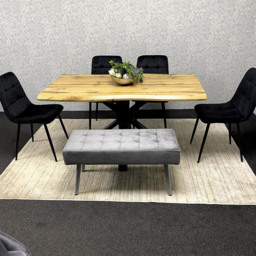 Kosy Koala 6 Seater Reinforced Wood and Velvet Dining Table Set with Bench Black and Grey - Brown - Wilko - thumbnail 4