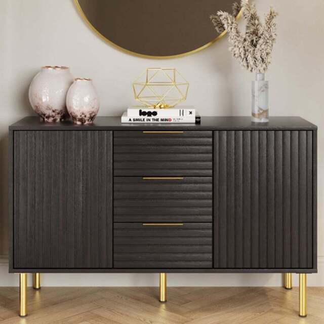 GFW Nervata 2 Door 3 Drawer Black Sideboard - Size: 39 x 116 x 72cm - Wilko - image 1