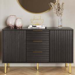 GFW Nervata 2 Door 3 Drawer Black Sideboard - Size: 39 x 116 x 72cm - Wilko - thumbnail 1