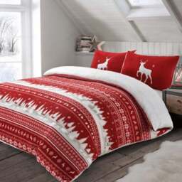 Velosso King Size Red Nordic Teddy Fleece Duvet Set - Wilko