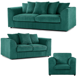 Luxor 6 Seater Teal Jumbo Cord Sofa Suite with Scatter Back - Green - Wilko - thumbnail 3