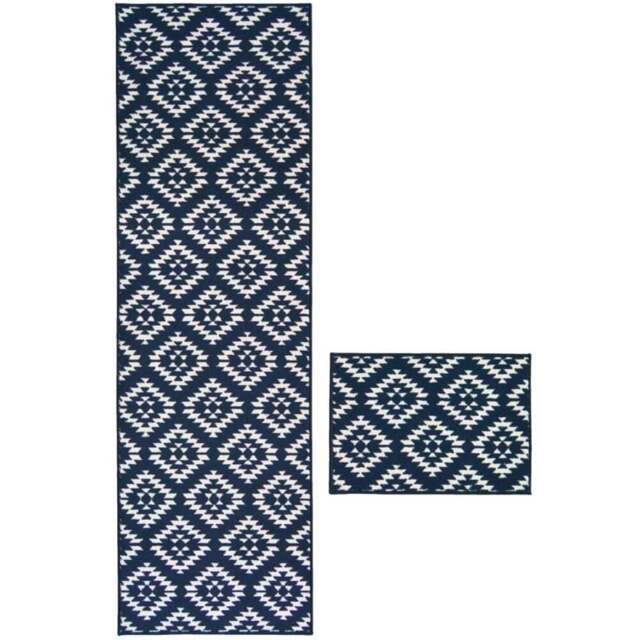 Homemaker Aztec Blue Mat and Runner Set 57 x 40cm and 57 x 230cm - Size: 57 x 40cm + 57 x 230cm - Wilko - image 1