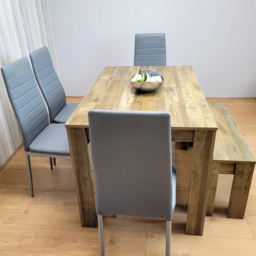 Portland 6 Seater Dining Set Rustic Effect and Grey Leather with Bench - Multi - Wilko - thumbnail 7