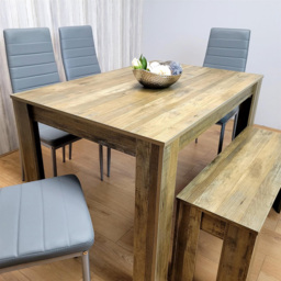 Portland 6 Seater Dining Set Rustic Effect and Grey Leather with Bench - Multi - Wilko - thumbnail 4