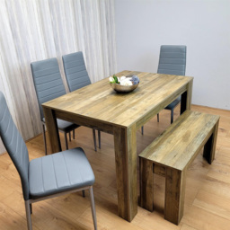 Portland 6 Seater Dining Set Rustic Effect and Grey Leather with Bench - Multi - Wilko - thumbnail 6
