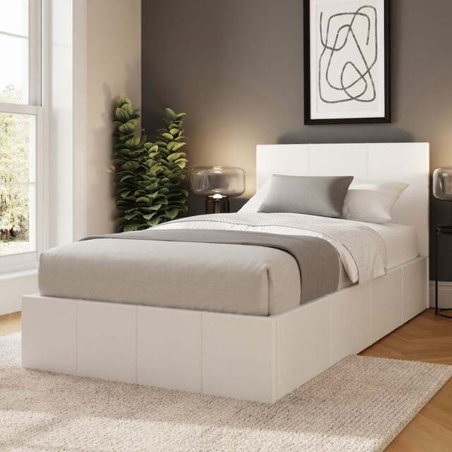 GFW Single White Faux Leather End Lift Ottoman Bed with Bonnell Mattress - Wilko - image 1