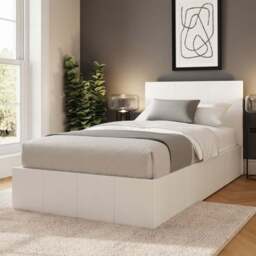 GFW Single White Faux Leather End Lift Ottoman Bed with Bonnell Mattress - Wilko