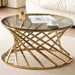 Comfy Living Gold Round Tinted Glass Coffee Table - Size: 43 x 80 x 80cm - Wilko