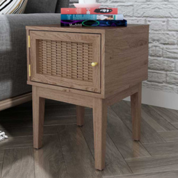 Bordeaux Single Door Oak Rattan Bedside Table - Size: Single Drawer - Brown - LPD Home - Wilko - thumbnail 1