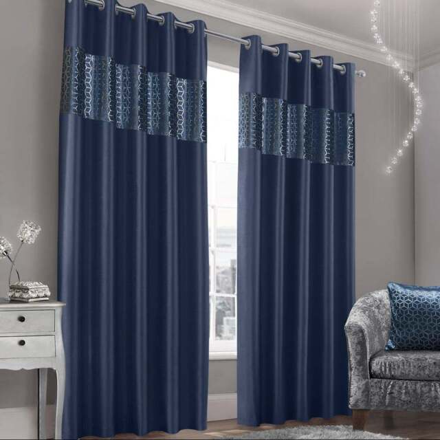 Intimates Vera Navy Eyelet Curtains 168 x 229cm - Size: W 168 x D 229cm - Blue - Wilko - image 1