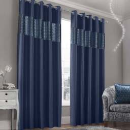 Intimates Vera Navy Eyelet Curtains 168 x 229cm - Size: W 168 x D 229cm - Blue - Wilko - thumbnail 1