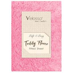 Velosso Single Deep Blush Teddy Fleece Fitted Sheet - Pink - Wilko - thumbnail 1