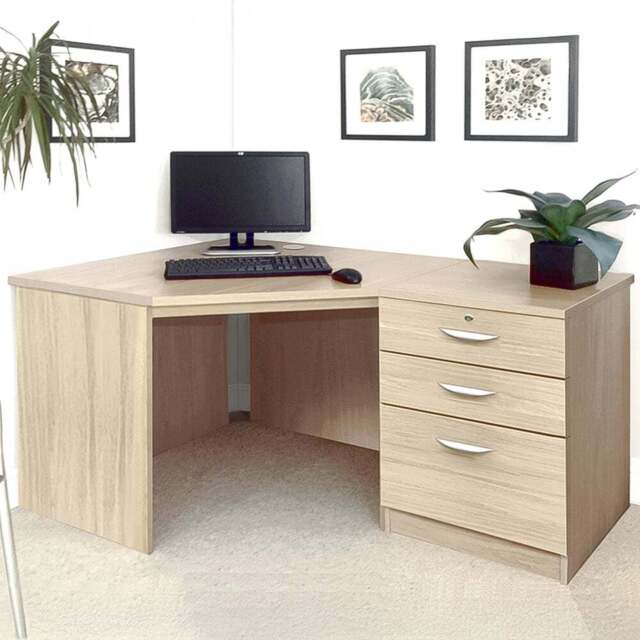 R White Cabinets 2 Drawer Single Cabinet Brown Set-07 Corner Desk - Size: 72.8 x 141.9 x 94cm - Wilko - image 1