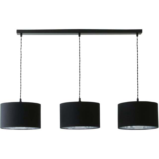 ValueLights Reni Black and Chrome Drum Shade 3 Drop Bar Black Diner LED Ceiling Light - Size: 123.5 x 98 x 25cm - Wilko - image 1