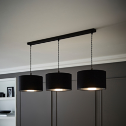 ValueLights Reni Black and Chrome Drum Shade 3 Drop Bar Black Diner LED Ceiling Light - Size: 123.5 x 98 x 25cm - Wilko - thumbnail 3