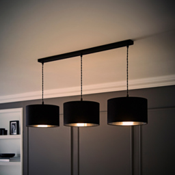 ValueLights Reni Black and Chrome Drum Shade 3 Drop Bar Black Diner LED Ceiling Light - Size: 123.5 x 98 x 25cm - Wilko - thumbnail 7