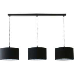 ValueLights Reni Black and Chrome Drum Shade 3 Drop Bar Black Diner LED Ceiling Light - Size: 123.5 x 98 x 25cm - Wilko - thumbnail 1
