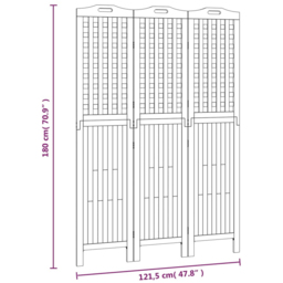 vidaXL Black Wooden 3 Panel Room Divider 121.5 x 2 x 180cm - Size: 3 Panels - Brown - Wilko - thumbnail 6