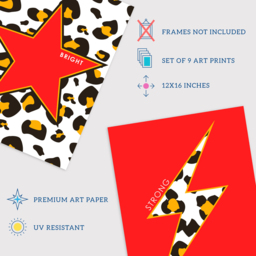 Wee Blue Coo Red and Orange Leopard Pattern Heart Lightning Star Wall Art Print 30 x 41cm 9 Pack - Size: 40.5 x 30.5 x 0.3cm - Wilko - thumbnail 5