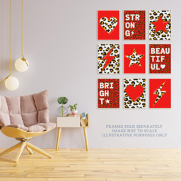 Wee Blue Coo Red and Orange Leopard Pattern Heart Lightning Star Wall Art Print 30 x 41cm 9 Pack - Size: 40.5 x 30.5 x 0.3cm - Wilko - thumbnail 4
