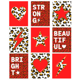 Wee Blue Coo Red and Orange Leopard Pattern Heart Lightning Star Wall Art Print 30 x 41cm 9 Pack - Size: 40.5 x 30.5 x 0.3cm - Wilko - thumbnail 1