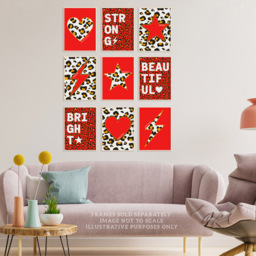 Wee Blue Coo Red and Orange Leopard Pattern Heart Lightning Star Wall Art Print 30 x 41cm 9 Pack - Size: 40.5 x 30.5 x 0.3cm - Wilko - thumbnail 3
