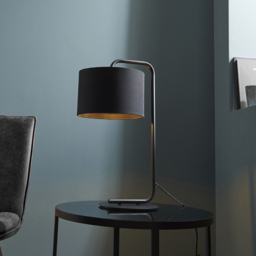 Merano Carrara Black Fabric Shade Satin Black Table Lamp - Size: 23 x 29 x 50cm - Wilko - thumbnail 3