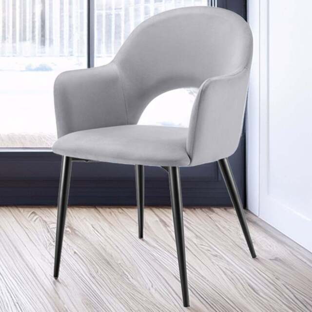 tectake Sasha Set of 6 Light Grey Velvet Look Dining Chair - Wilko - image 1