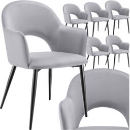 tectake Sasha Set of 6 Light Grey Velvet Look Dining Chair - Wilko - thumbnail 3