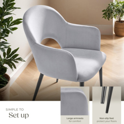 tectake Sasha Set of 6 Light Grey Velvet Look Dining Chair - Wilko - thumbnail 5