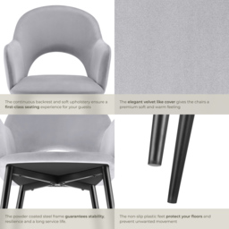 tectake Sasha Set of 6 Light Grey Velvet Look Dining Chair - Wilko - thumbnail 6