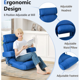 Costway Blue Adjustable Sofa Lounge Chair - Size: Single - Wilko - thumbnail 4