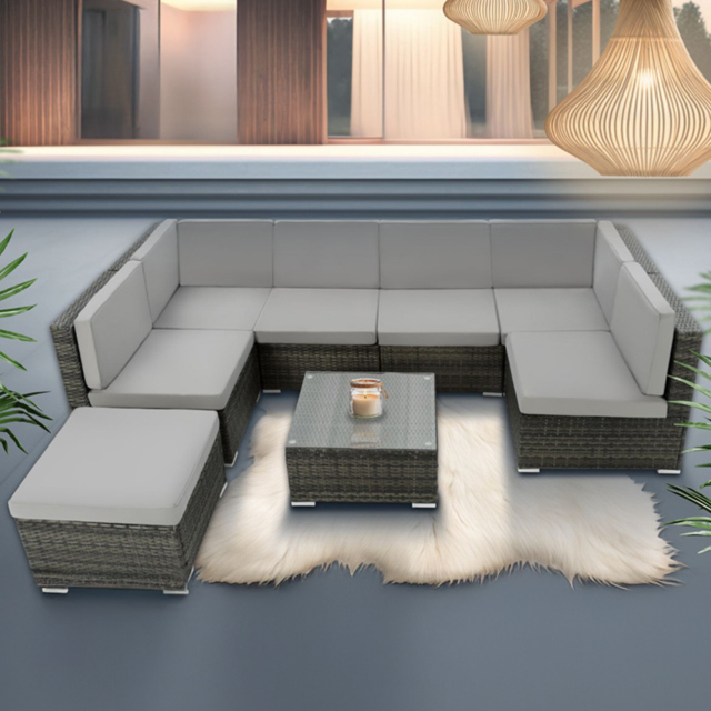 tectake Venice 7 Seater Grey Garden Sofa Set with Thick Cushions - Wilko - image 1