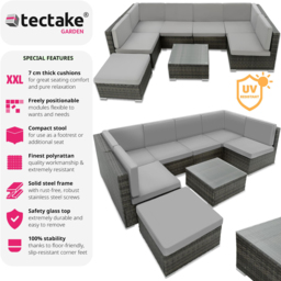 tectake Venice 7 Seater Grey Garden Sofa Set with Thick Cushions - Wilko - thumbnail 7