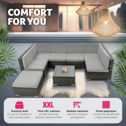 tectake Venice 7 Seater Grey Garden Sofa Set with Thick Cushions - Wilko - thumbnail 5