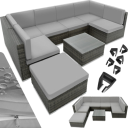 tectake Venice 7 Seater Grey Garden Sofa Set with Thick Cushions - Wilko - thumbnail 3