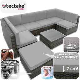 tectake Venice 7 Seater Grey Garden Sofa Set with Thick Cushions - Wilko - thumbnail 4