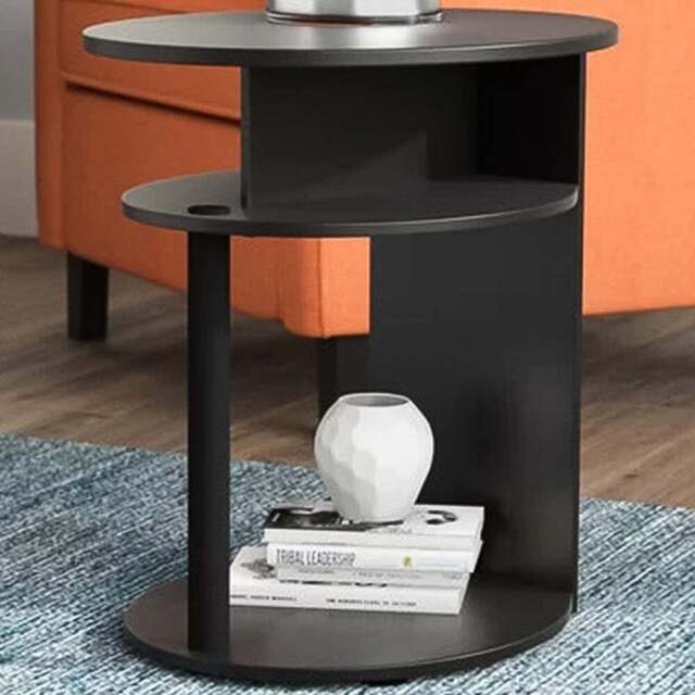 Walplus Jaya 2 Shelf Walnut Simple Design Oval End Table Set of 2 - Size: 39.37 x 49.02 x 48.01cm - Black - Wilko - image 1