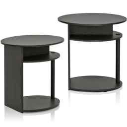 Walplus Jaya 2 Shelf Walnut Simple Design Oval End Table Set of 2 - Size: 39.37 x 49.02 x 48.01cm - Black - Wilko - thumbnail 3