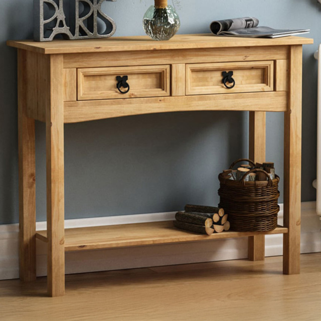 VIDA DESIGNS Corona 2 Drawer Solid Pine Console Table - Size: 31 x 83 x 70cm - Brown - Wilko - image 1