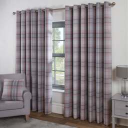 Divante Blush Hatfield Check Blackout Eyelet Curtains 229 x 229cm - Size: W 229 x D 229cm - Wilko