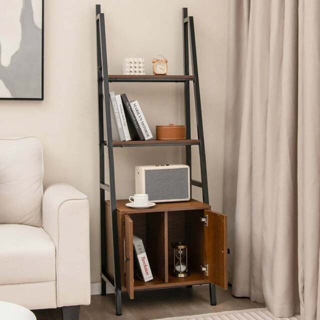 Costway 2 Door 3 Shelf Rustic Brown Industrial Bookcase - Wilko - image 1