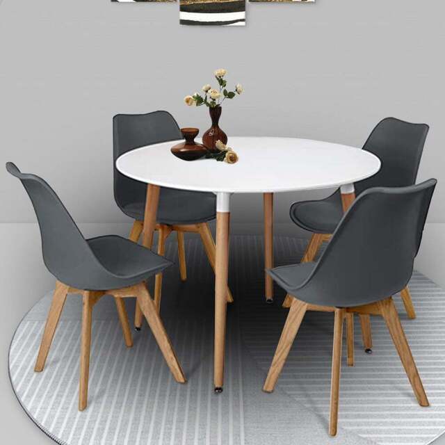 Kosy Koala 4 Seater Plastic and Faux Leather Round Dining Set White and Grey - Multi - Portland - Wilko - image 1