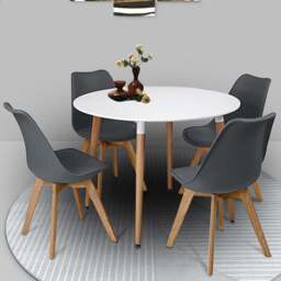 Kosy Koala 4 Seater Plastic and Faux Leather Round Dining Set White and Grey - Multi - Portland - Wilko - thumbnail 1