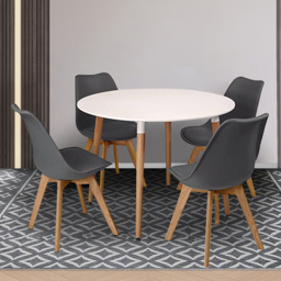 Kosy Koala 4 Seater Plastic and Faux Leather Round Dining Set White and Grey - Multi - Portland - Wilko - thumbnail 3