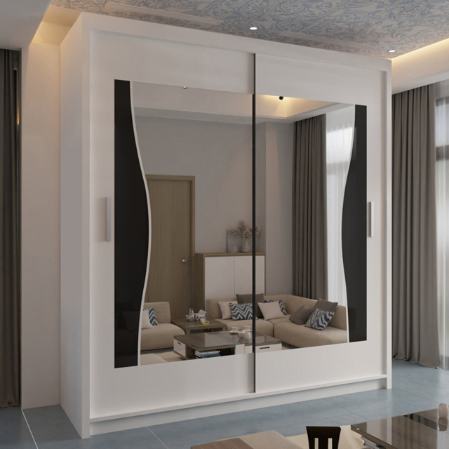 Sliding Wardrobes 4U Batumi 2 Door White Compact Curved Mirrored Wardrobe 150cm - Wilko - image 1