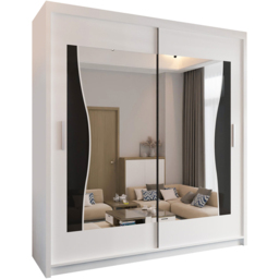 Sliding Wardrobes 4U Batumi 2 Door White Compact Curved Mirrored Wardrobe 150cm - Wilko - thumbnail 3