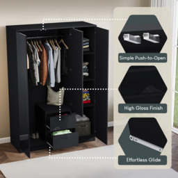 Vida Designs Glinton 3 Door 2 Drawer Black Wardrobe - Size: 3 Door, 2 Drawer - Wilko - thumbnail 6