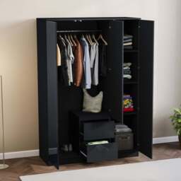 Vida Designs Glinton 3 Door 2 Drawer Black Wardrobe - Size: 3 Door, 2 Drawer - Wilko - thumbnail 5